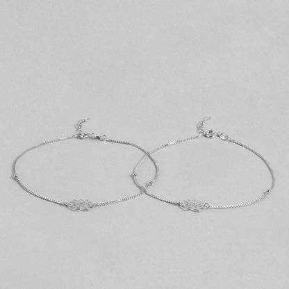 Pair of 925 Sterling Silver anklets for women featuring delicate lotus charms on fine silver chains – Zavya