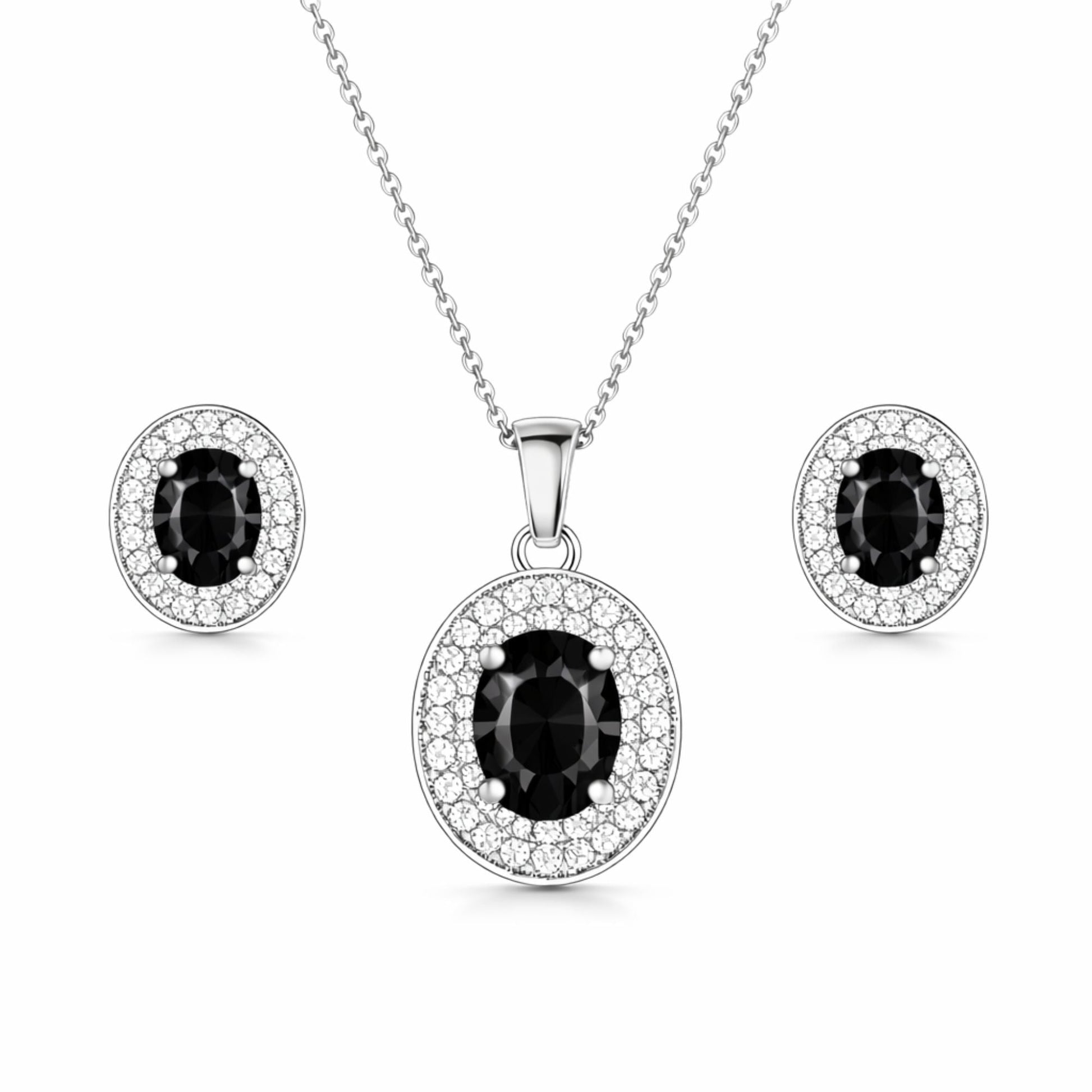 Silver Plated Black Stone Necklace Set