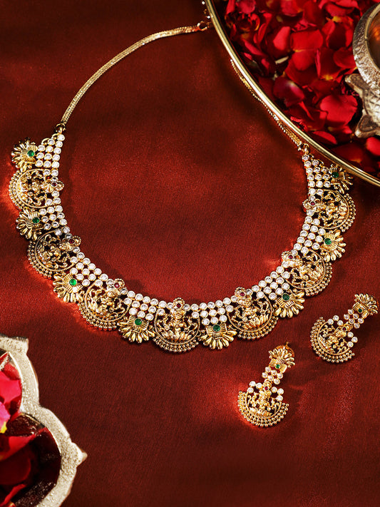 Goddess Design Gold Plated Floral Type Necklace Drop Earrings Jewellery Set