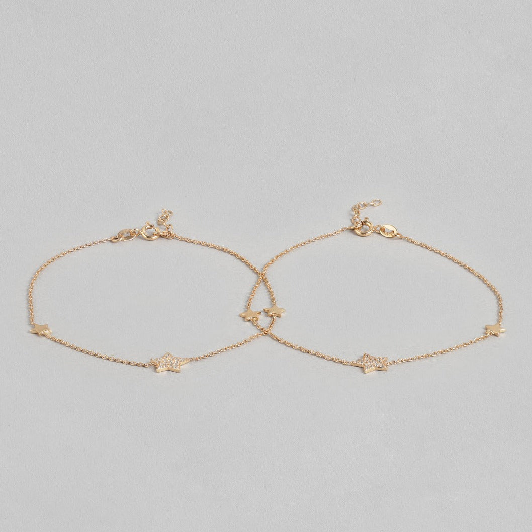 Star Rose Gold Plated CZ 925 Sterling Silver Anklet