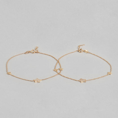 Star Rose Gold Plated CZ 925 Sterling Silver Anklet