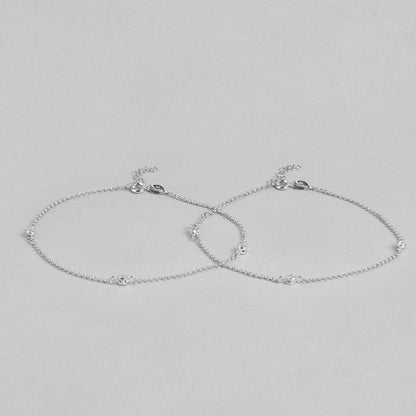 CZ Drop Rhodium Plated 925 Sterling Silver Chain Anklet
