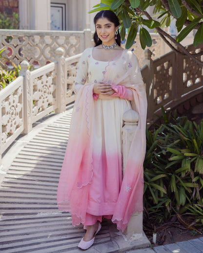 Giggly Rose Pink Ombre Embroidered Muslin Suit Set