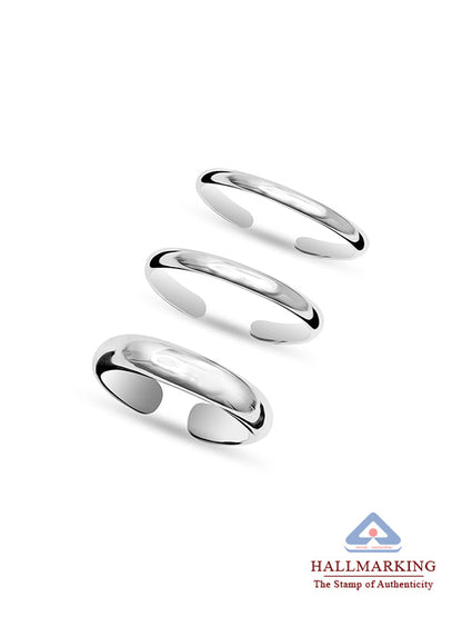 Hypoallergenic Band Toe Ring Set - 3 Pieces