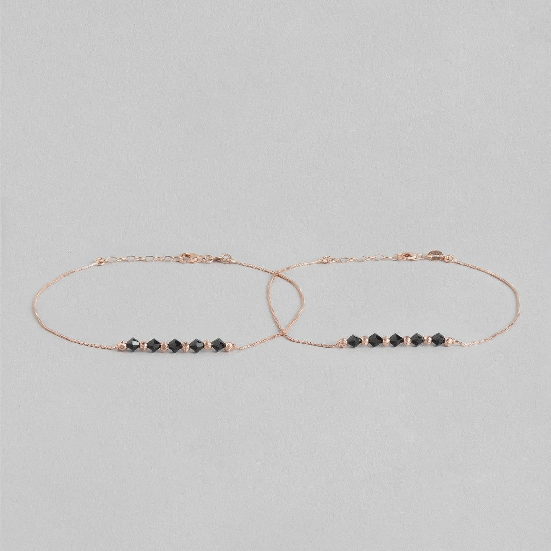 Radiant Beaded Bliss Rose Gold Plated 925 Sterling Silver Chain Anklet