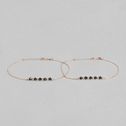 Radiant Beaded Bliss Rose Gold Plated 925 Sterling Silver Chain Anklet
