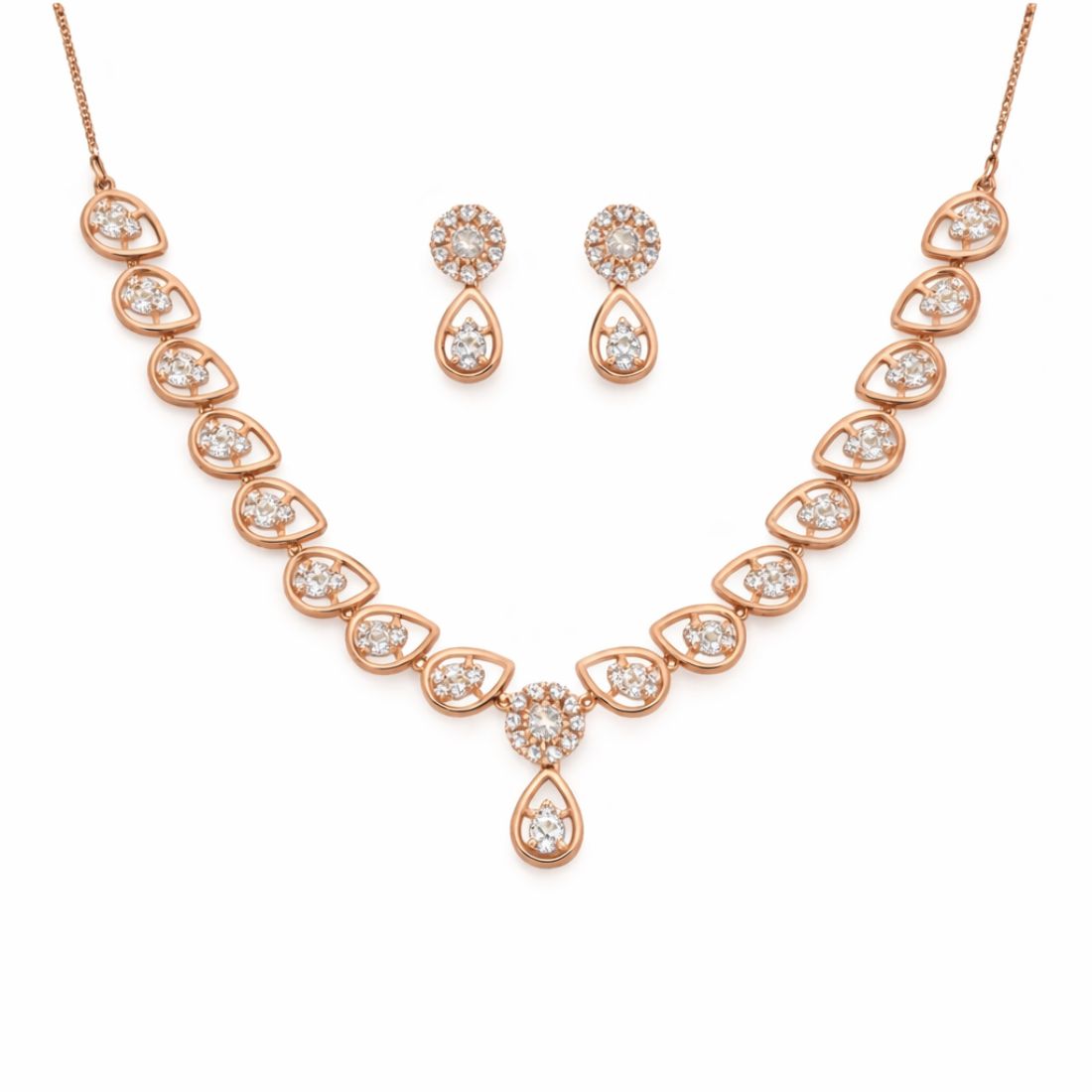 Rose Gold Plated Necklace With Matching Earrings