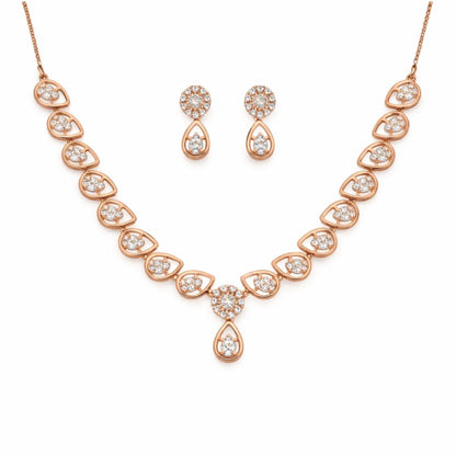 Rose Gold Plated Necklace With Matching Earrings
