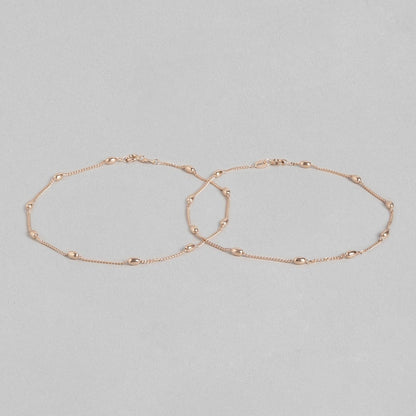 Rose gold beaded 925 Sterling Silver anklet for women showing two delicate overlapping chains – Zavya