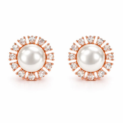 Rose Gold Round Pearl Stud Earrings