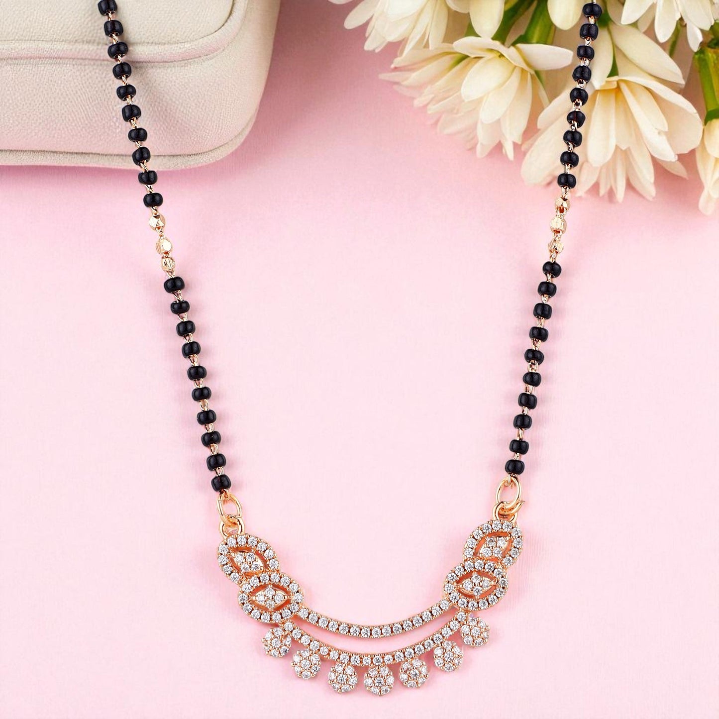 Rose Gold Plated Mangalsutra with Black Beads for Women