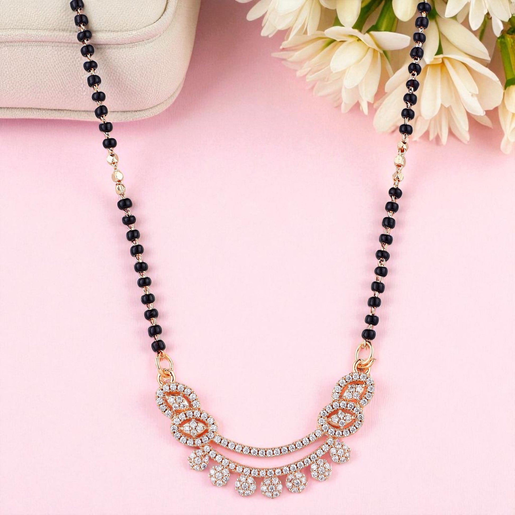 Rose Gold Plated Mangalsutra with Black Beads for Women