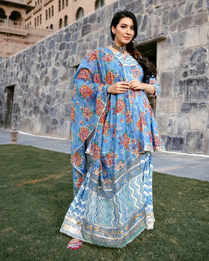 Rain Flower Handblock Gota Sharara Set