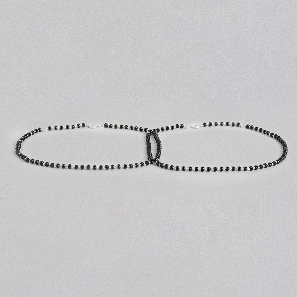 Silver Serenity Rhodium-Plated 925 Sterling Silver Anklet with Beaded Chain