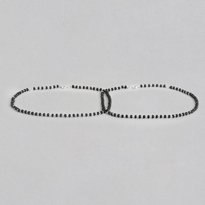 Silver Serenity Rhodium-Plated 925 Sterling Silver Anklet with Beaded Chain