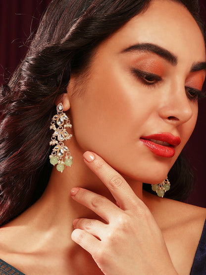 Priyaasi Floral Kundan Mini Pearls Minit Beads Drop Pattern Earrings