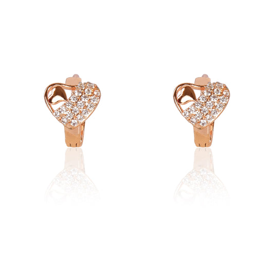 18k Rose Gold Plated Clip On Hoop Earrings, Latest Fancy Stylish Zircon Copper Bali Earrings for Women and Girls (Love)