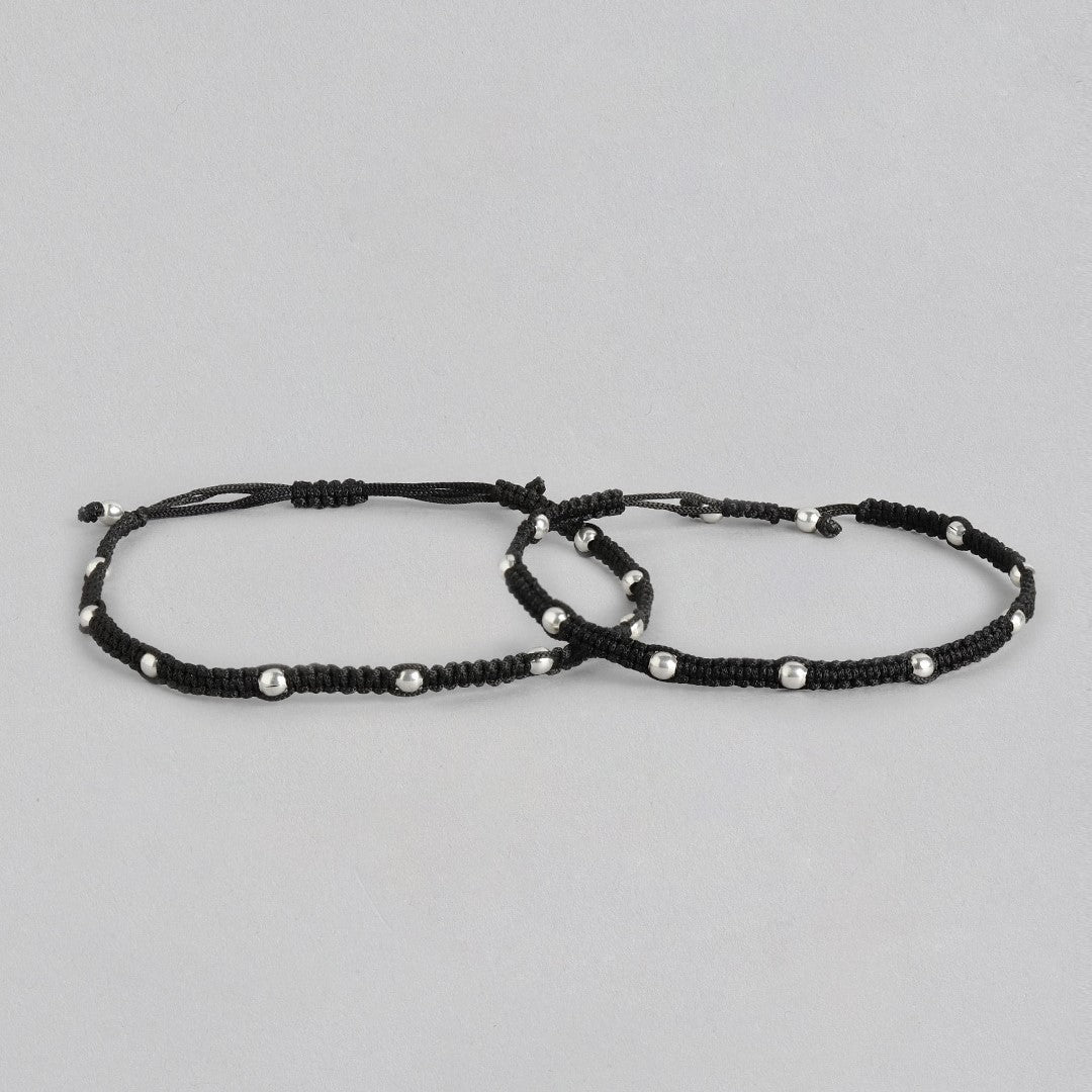 Classic Beaded Rhodium Plated 925 Sterling Silver Thread Anklet