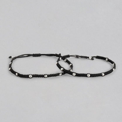 Classic Beaded Rhodium Plated 925 Sterling Silver Thread Anklet