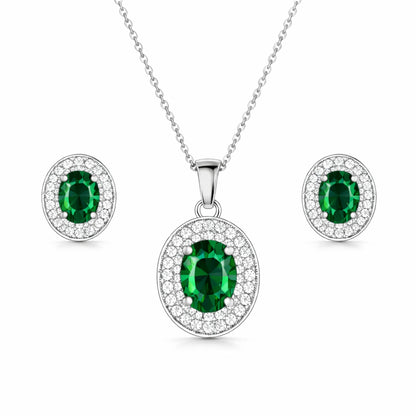 Silver Plated Green Stone Necklace Set