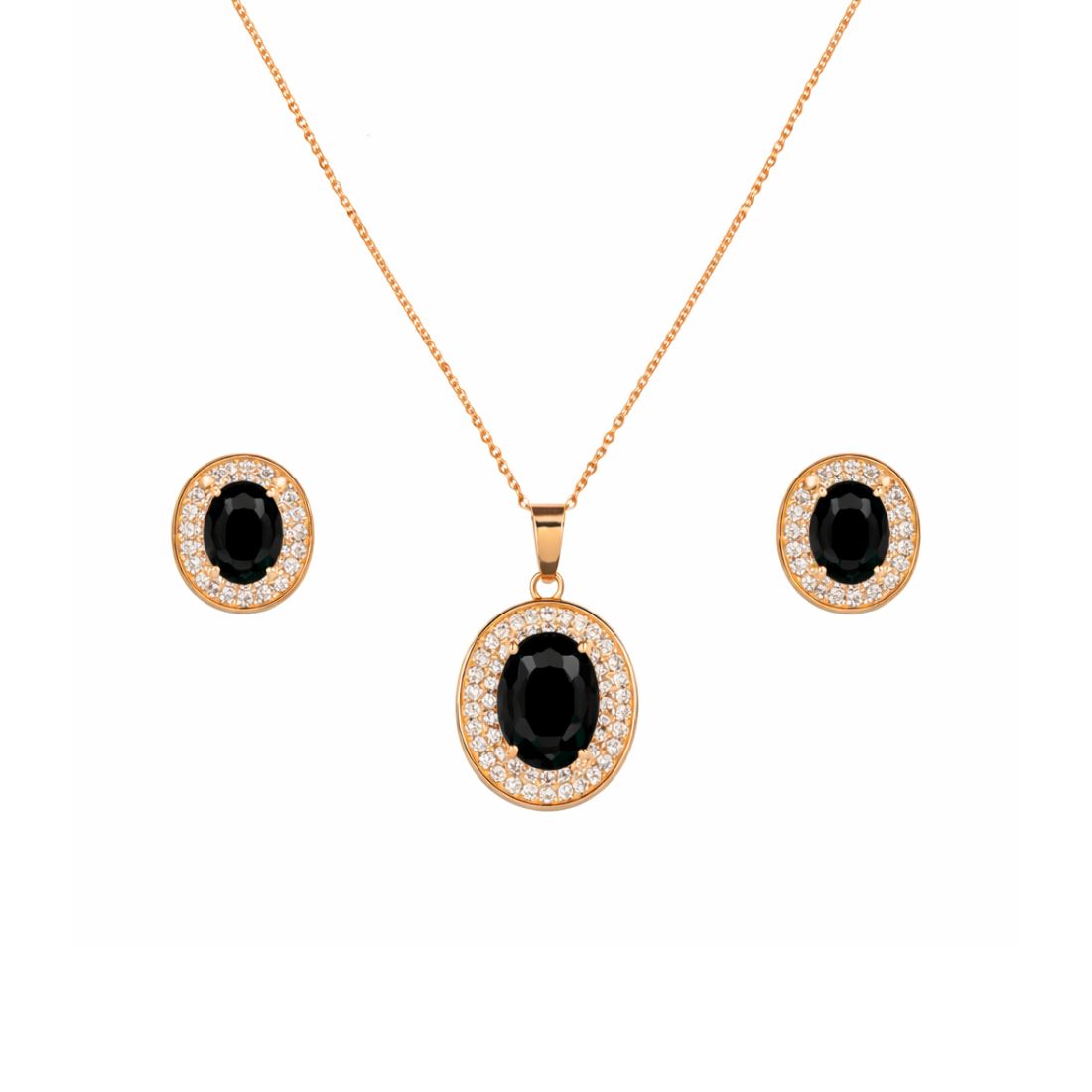 Rose Gold Black Oval Stone Necklace Set for Women And Girls