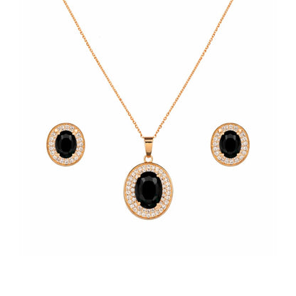 Rose Gold Black Oval Stone Necklace Set for Women And Girls