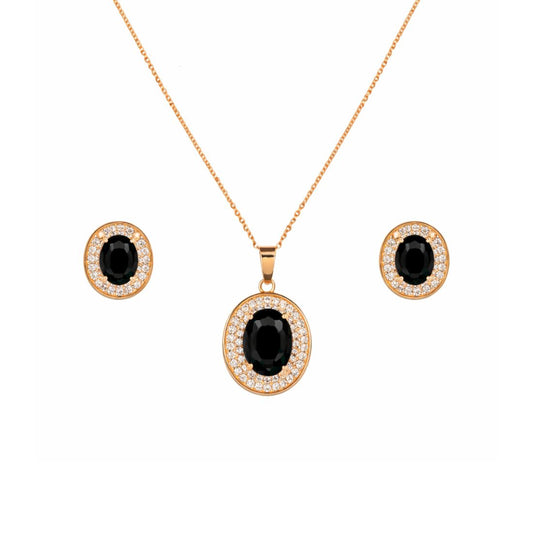 Rose Gold Black Oval Stone Necklace Set for Women And Girls