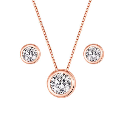 American Diamond Rose Gold Plated Necklace and Earrings for Girls and Women, Gift Jewelry for Women