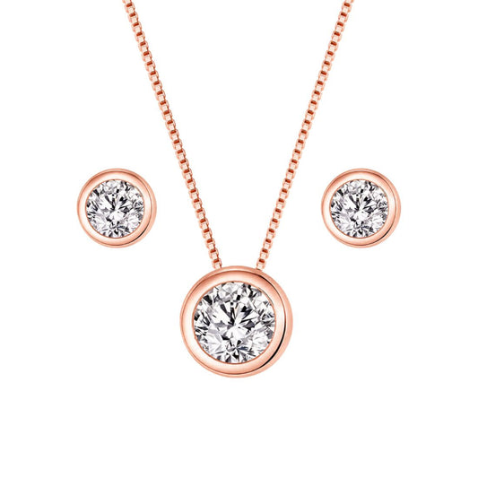 American Diamond Rose Gold Plated Necklace and Earrings for Girls and Women, Gift Jewelry for Women