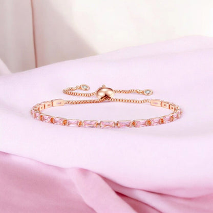 Rose Gold Plated Pink AD Tennis Bracelet