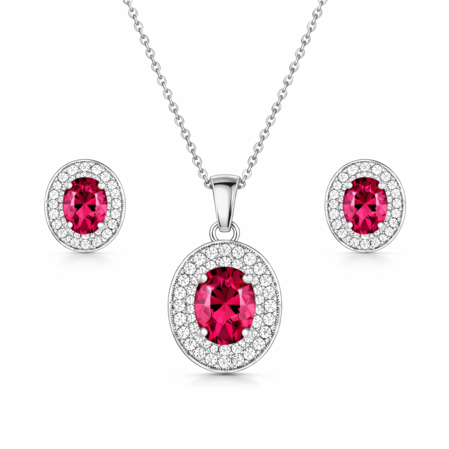 Silver Plated Pink Stone Necklace Set