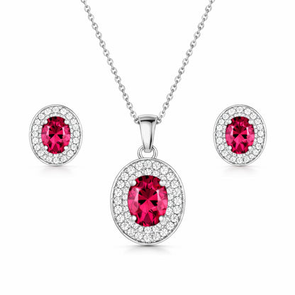 Silver Plated Pink Stone Necklace Set