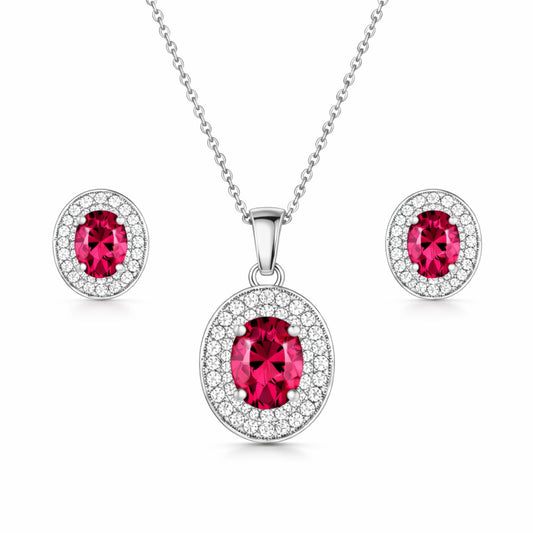 Silver Plated Pink Stone Necklace Set
