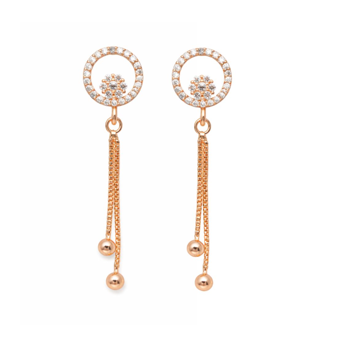 Rose Gold Plated American Diamond Drop Earrings for Women And Girls