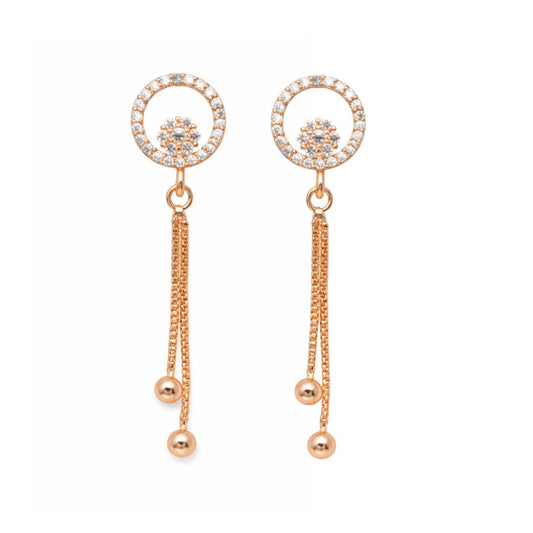 Rose Gold Plated American Diamond Drop Earrings for Women And Girls