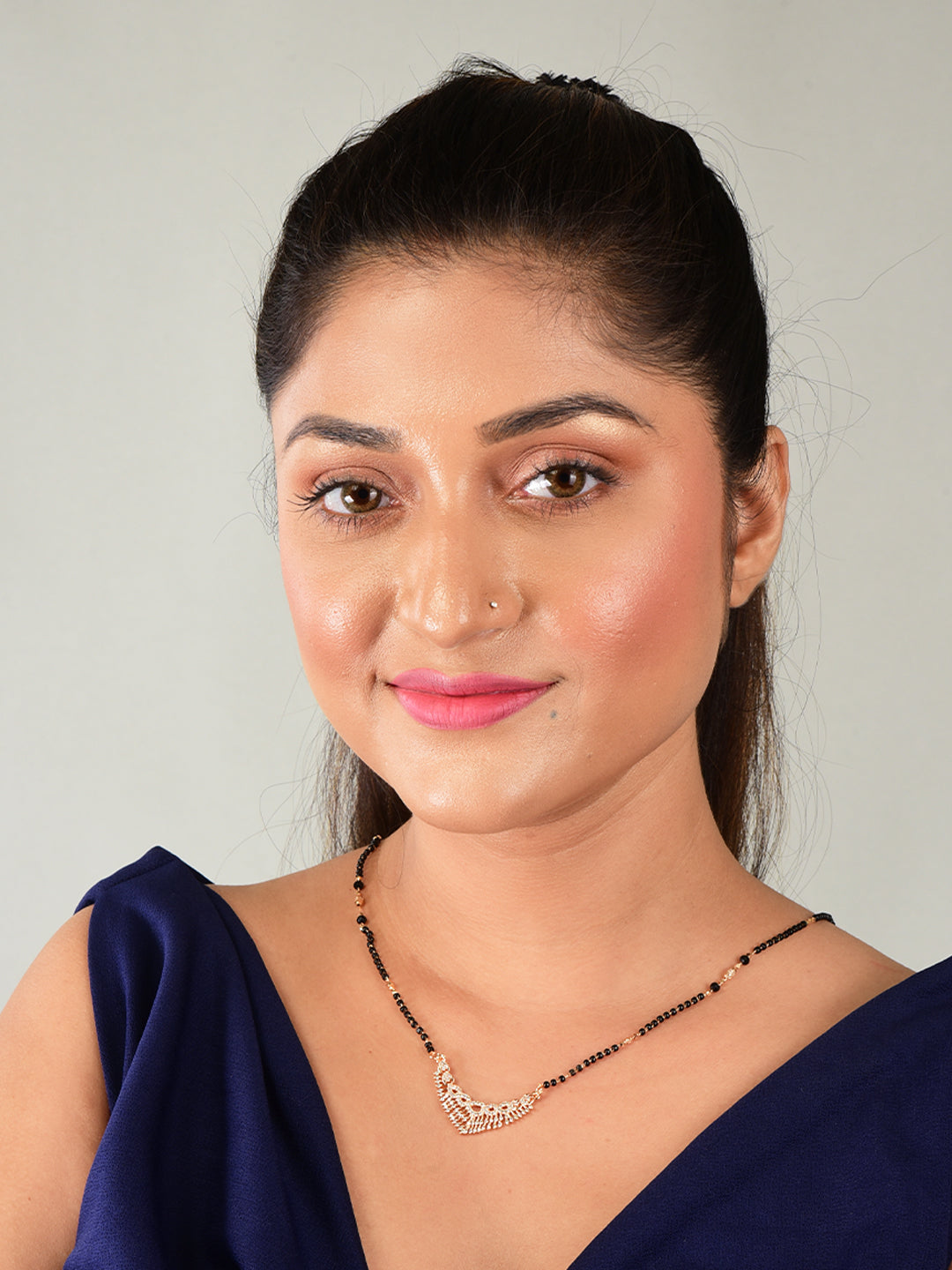 Rose Gold Plated Mangalsutra with Black Beads For Women