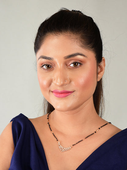 Rose Gold Plated Mangalsutra with Black Beads For Women