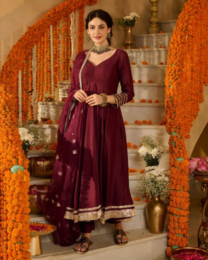 Pulkit Plum Solid Chanderi Suit Set