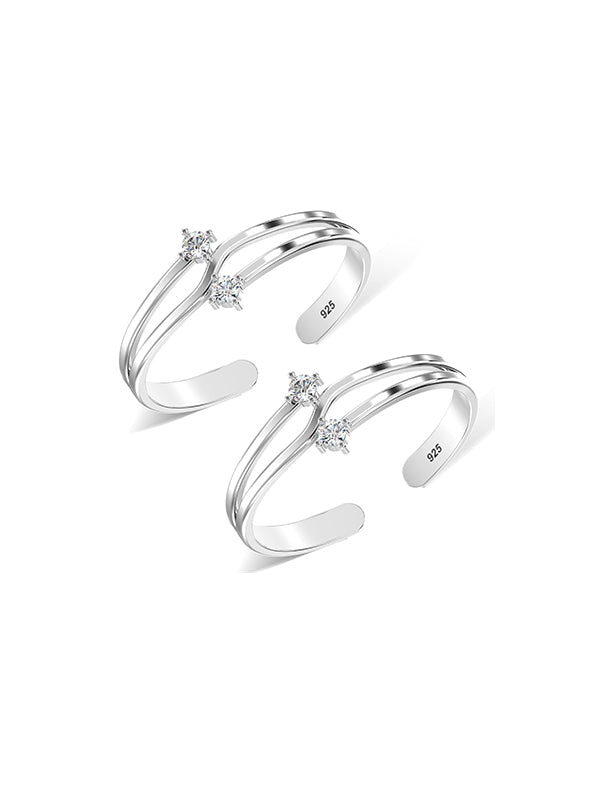 Double CZ Adjustable Toe Ring