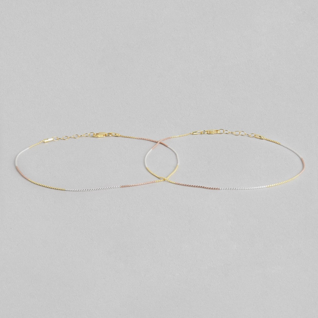Triple Tone Classic 925 Sterling Silver Rope Chain Anklet