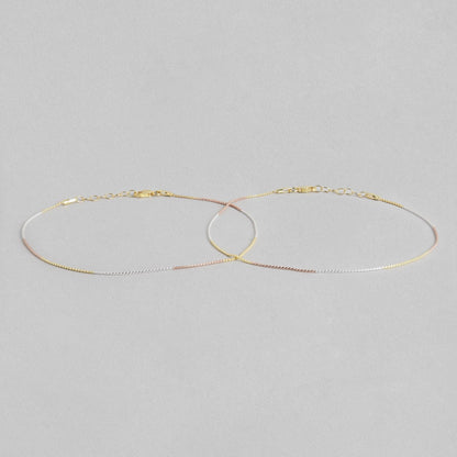 Triple Tone Classic 925 Sterling Silver Rope Chain Anklet