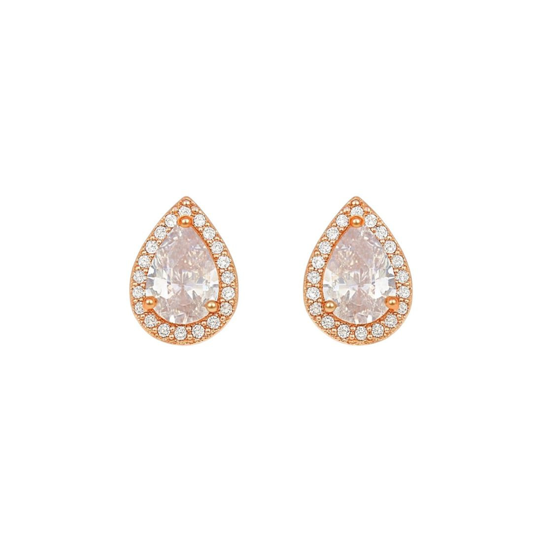 Rose Gold Plated Teardrop Stud Earrings AD Stones For Women And GIrls