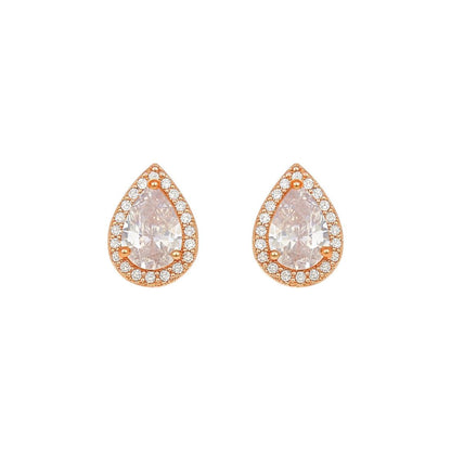 Rose Gold Plated Teardrop Stud Earrings AD Stones For Women And GIrls