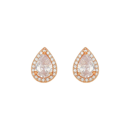 Rose Gold Plated Teardrop Stud Earrings AD Stones For Women And GIrls