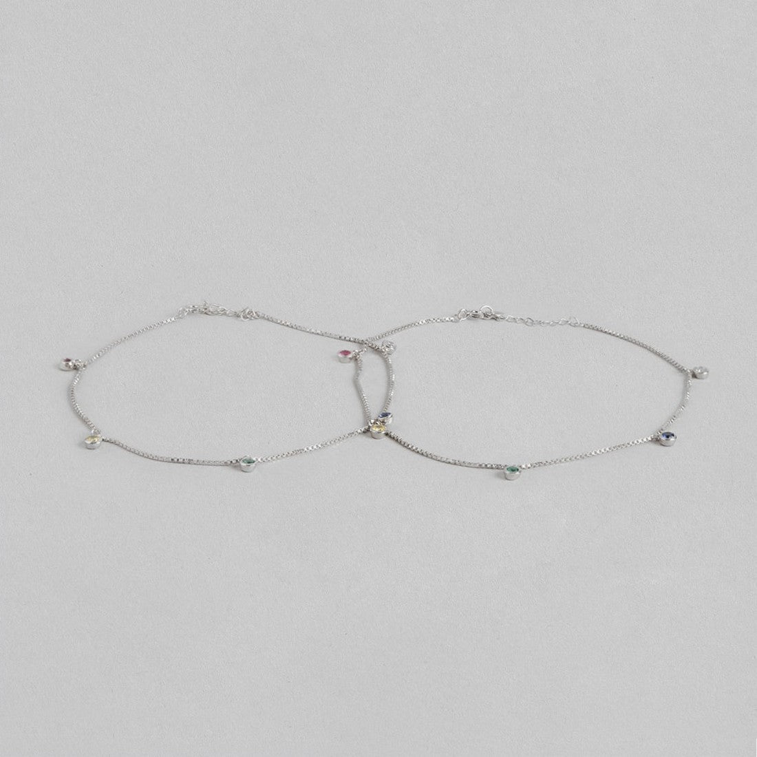 Multi Colour Drops Rhodium Plated 925 Sterling Silver Anklet