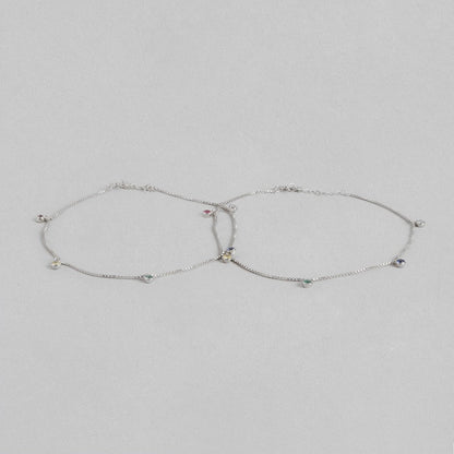 Multi Colour Drops Rhodium Plated 925 Sterling Silver Anklet