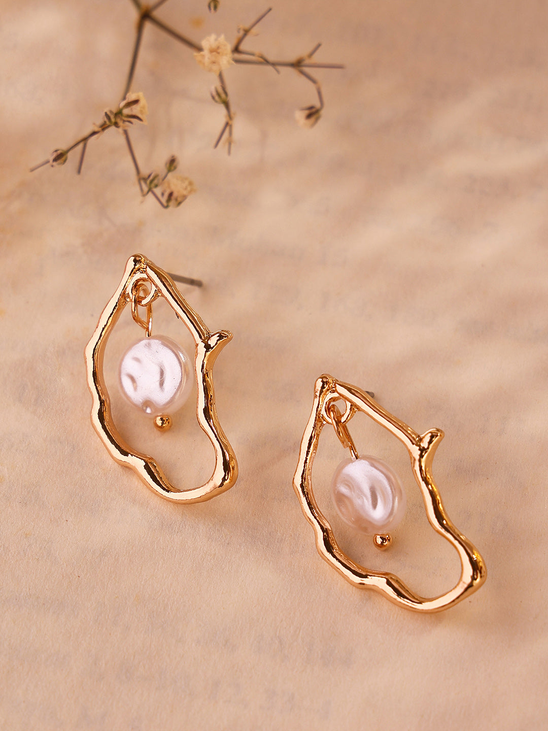 Priyaasi Swirl Metallic Shape Pearl Hanging Drop Shape Earrings