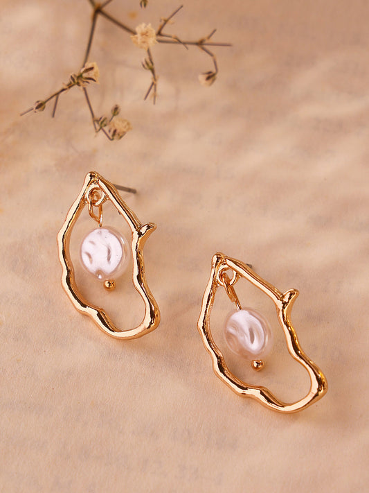 Priyaasi Swirl Metallic Shape Pearl Hanging Drop Shape Earrings
