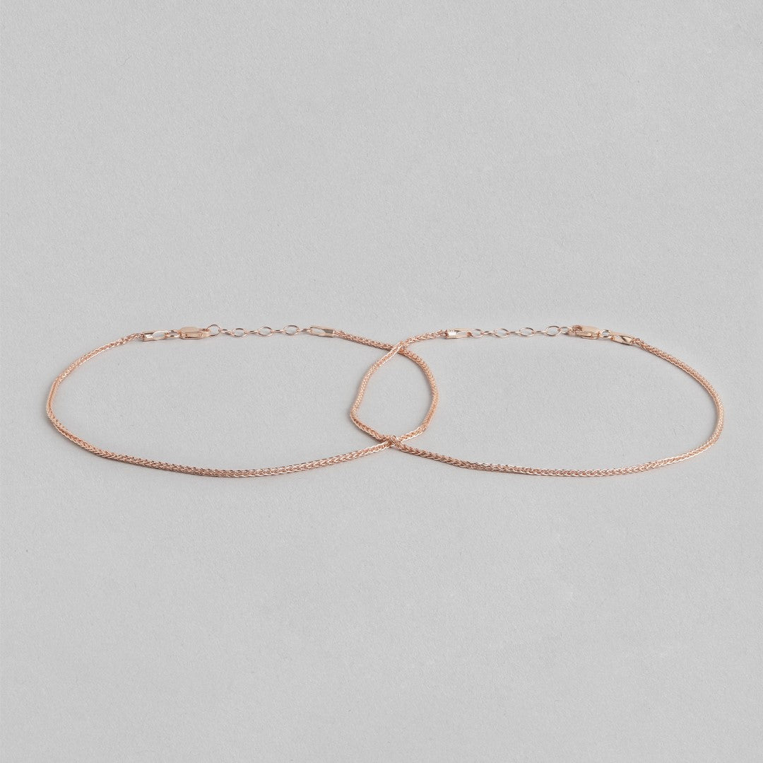 Adorable Weave Chain 925 Sterling Silver Anklet in Rose Gold