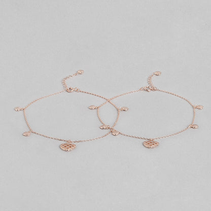 Heart Charm Rose Gold Plated 925 Sterling Silver Anklet